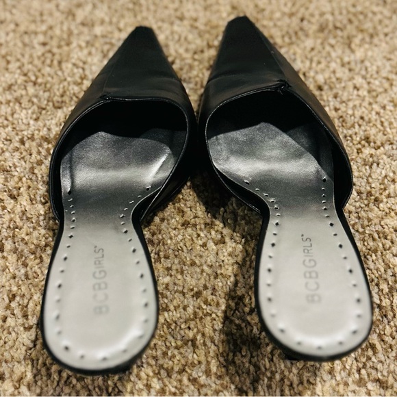 BCBGIRLS Sleek Black Leather Mules - Picture 15 of 15